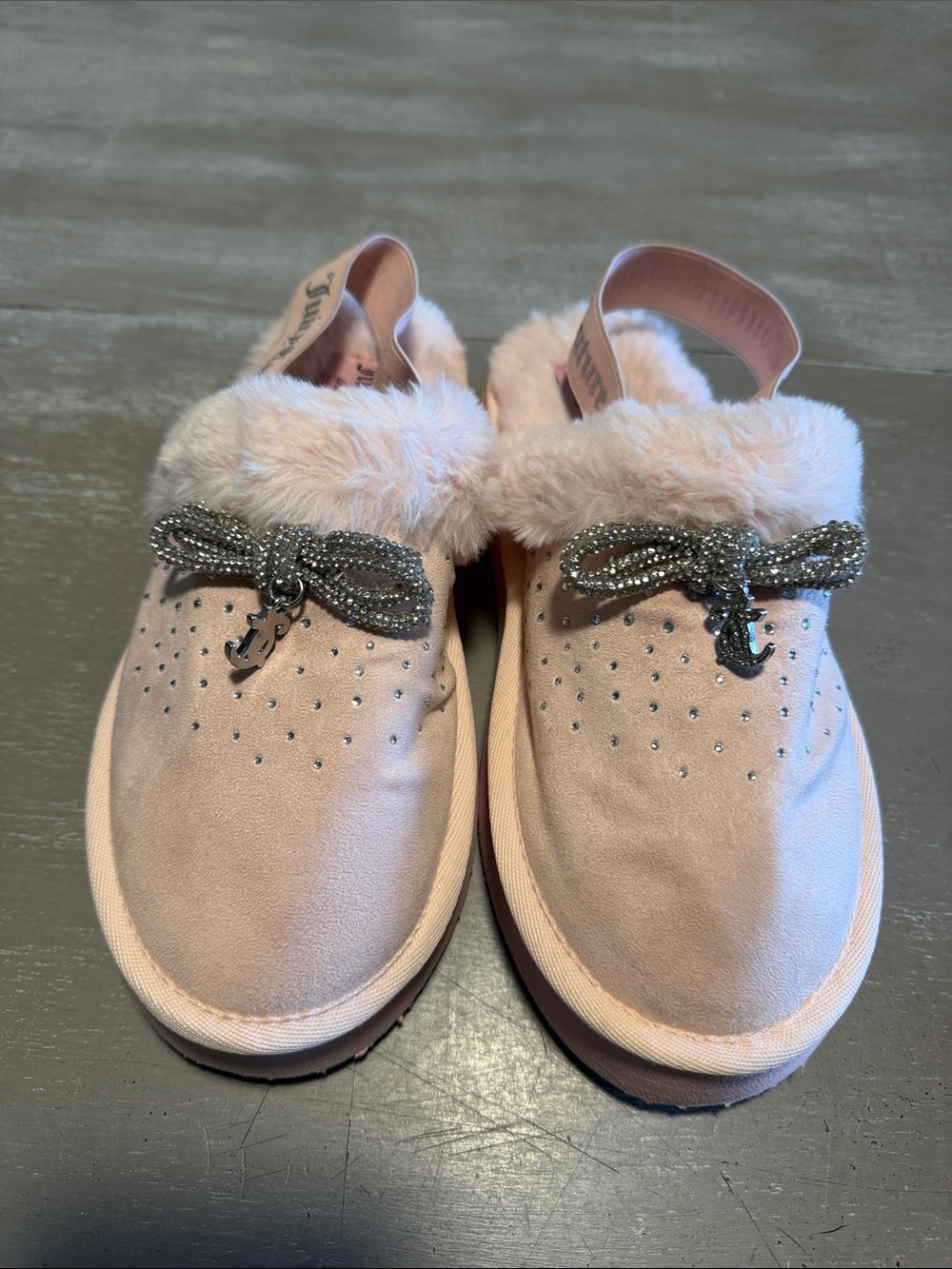Juicy Couture Pink Plush-Trim Slip-On Clog with Bow Charm
